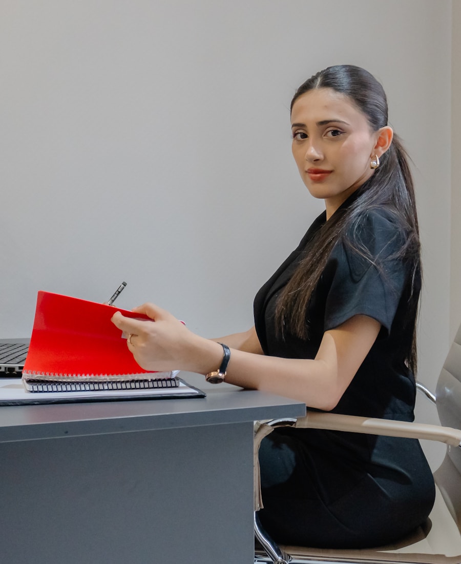 Organized small-business workspace with financial paperwork