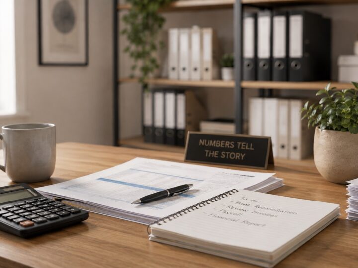 Clean, organized bookkeeping workspace
